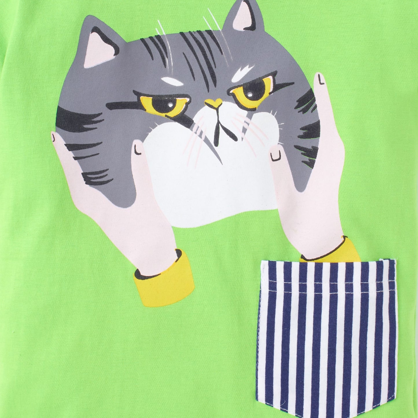 Knit N Knot Boys' Lime Green Cat Print T-shirt and Shorts Combo Set