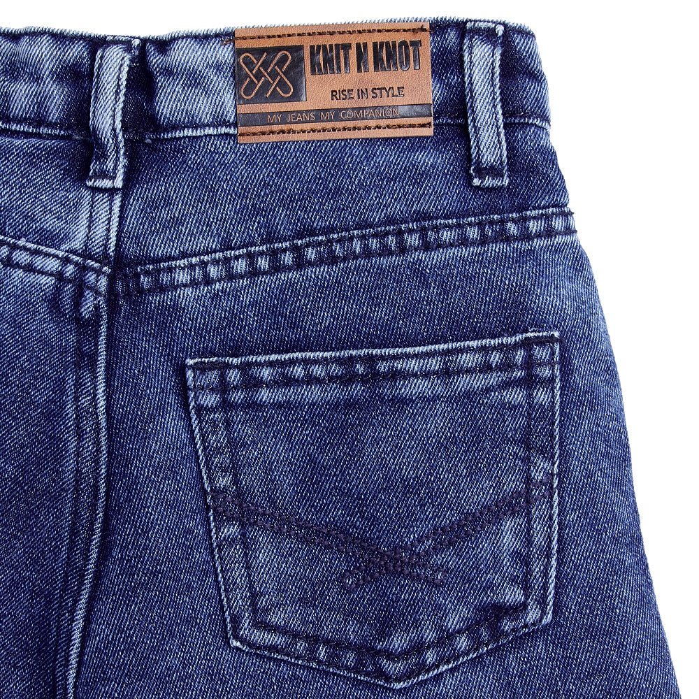 Knit N Knot Girls' Wide Flaring Fit High Waist Blue Cloud Jeans