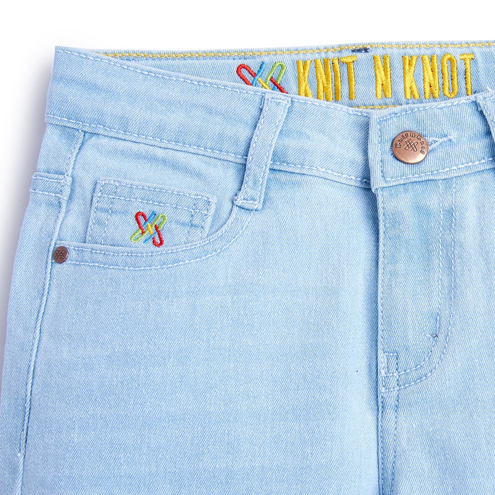 Knit N Knot Girls' Slim Fit Low Waist Stretchable Light Blue Jeans