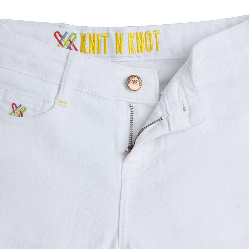 Knit N Knot Girls' Slim Fit Low Waist Stretchable White Jeans