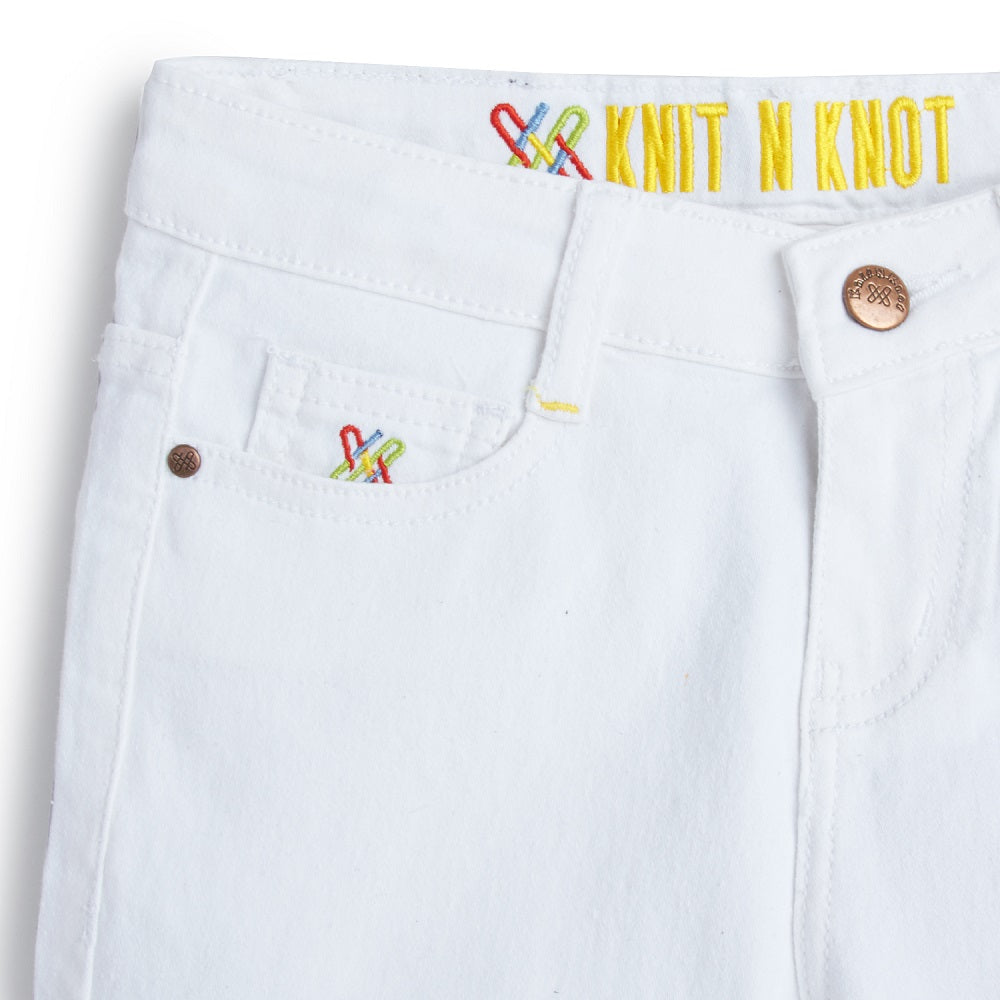 Knit N Knot Girls' Slim Fit Low Waist Stretchable White Jeans