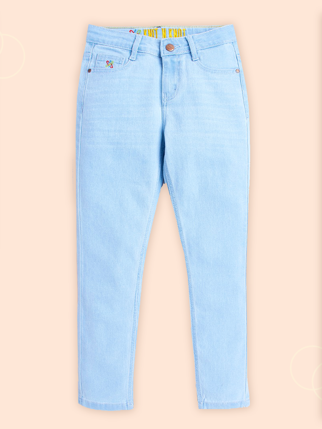 Knit N Knot Girls' Slim Fit Low Waist Stretchable Light Blue Jeans