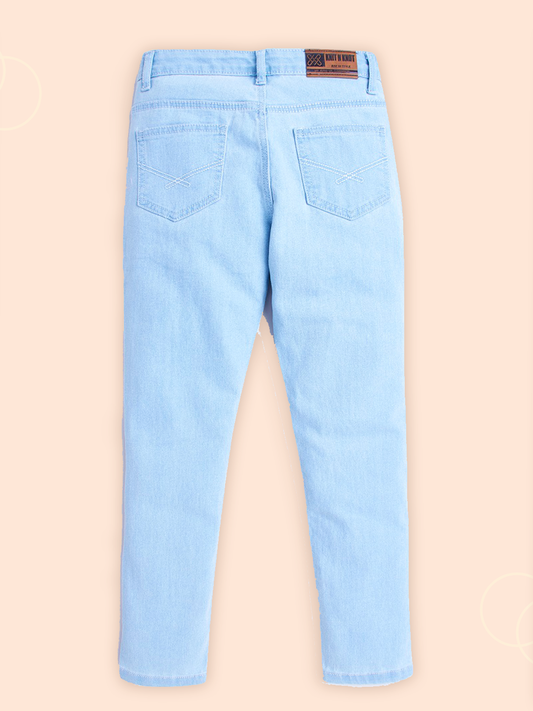 Knit N Knot Girls' Slim Fit Low Waist Stretchable Light Blue Jeans