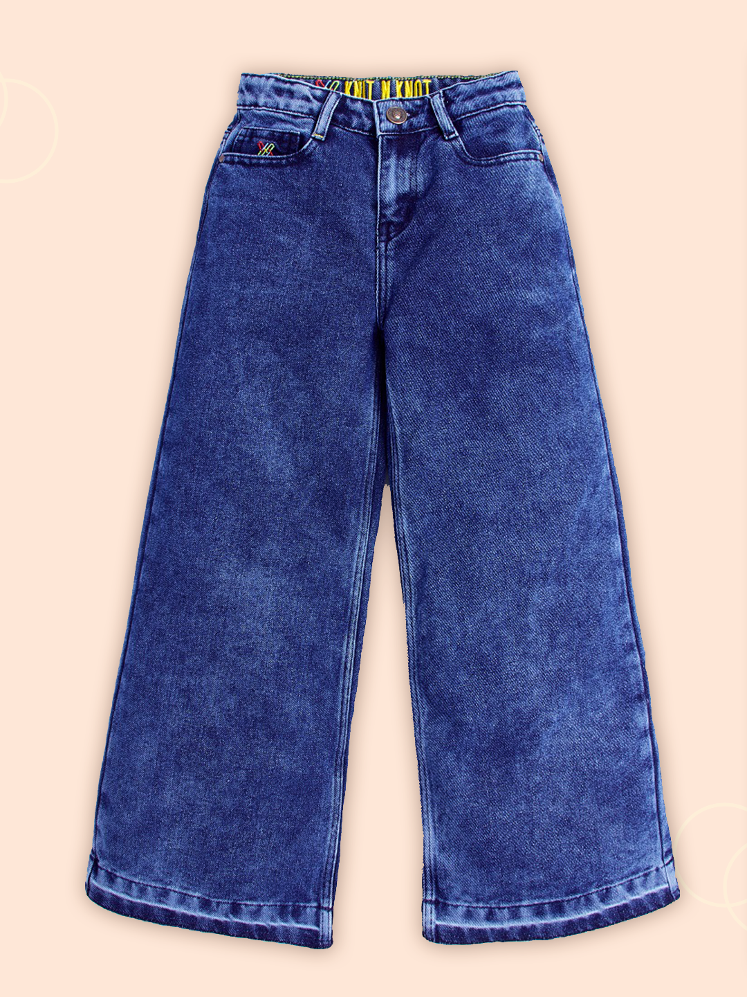 Knit N Knot Girls' Wide Flaring Fit High Waist Blue Cloud Jeans