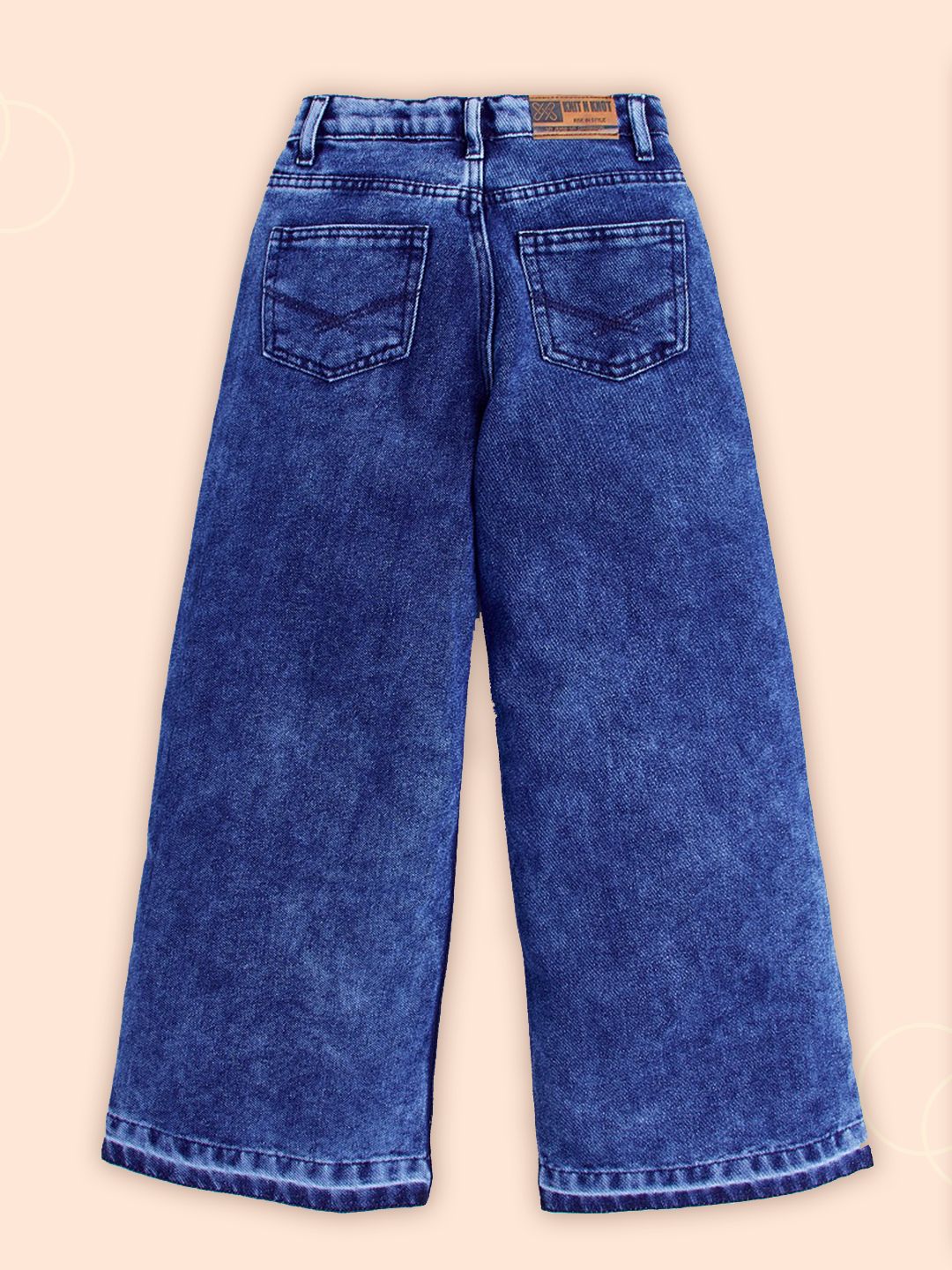Knit N Knot Girls' Wide Flaring Fit High Waist Blue Cloud Jeans