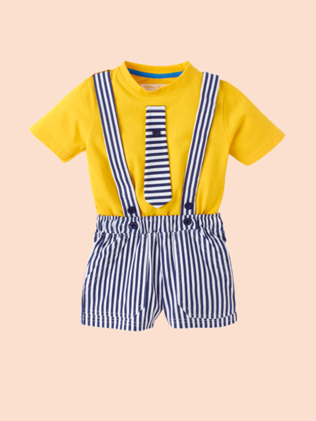 Knit N Knot Boys' Yellow T-shirt and Shorts with Suspender Combo Set