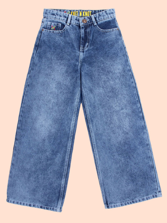 Knit N Knot Girls' Wide Flaring Fit High Waist Blue Mist Jeans