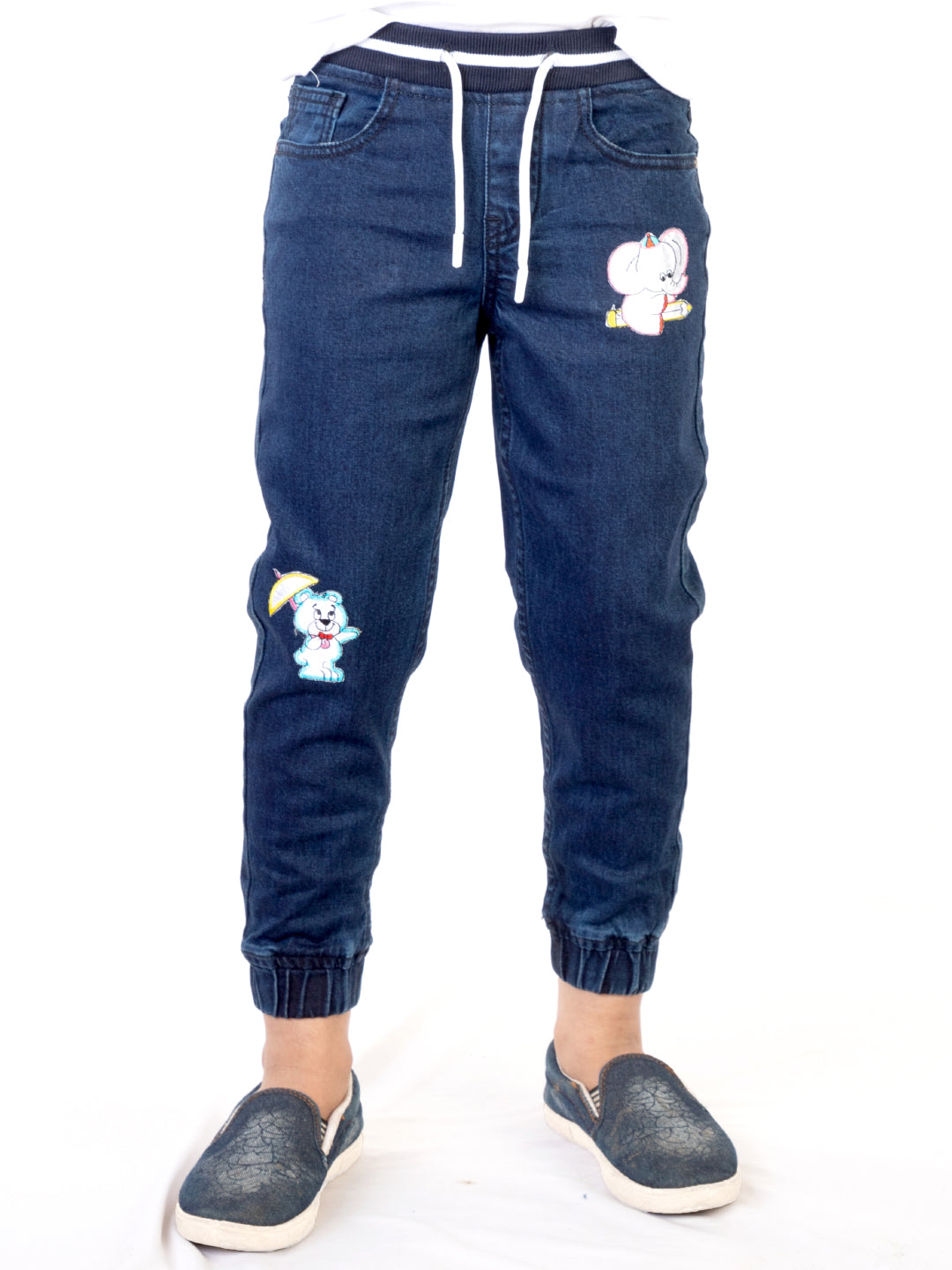Knit N Knot Boys' Stretchable Navy Jogger with Embroidery Design