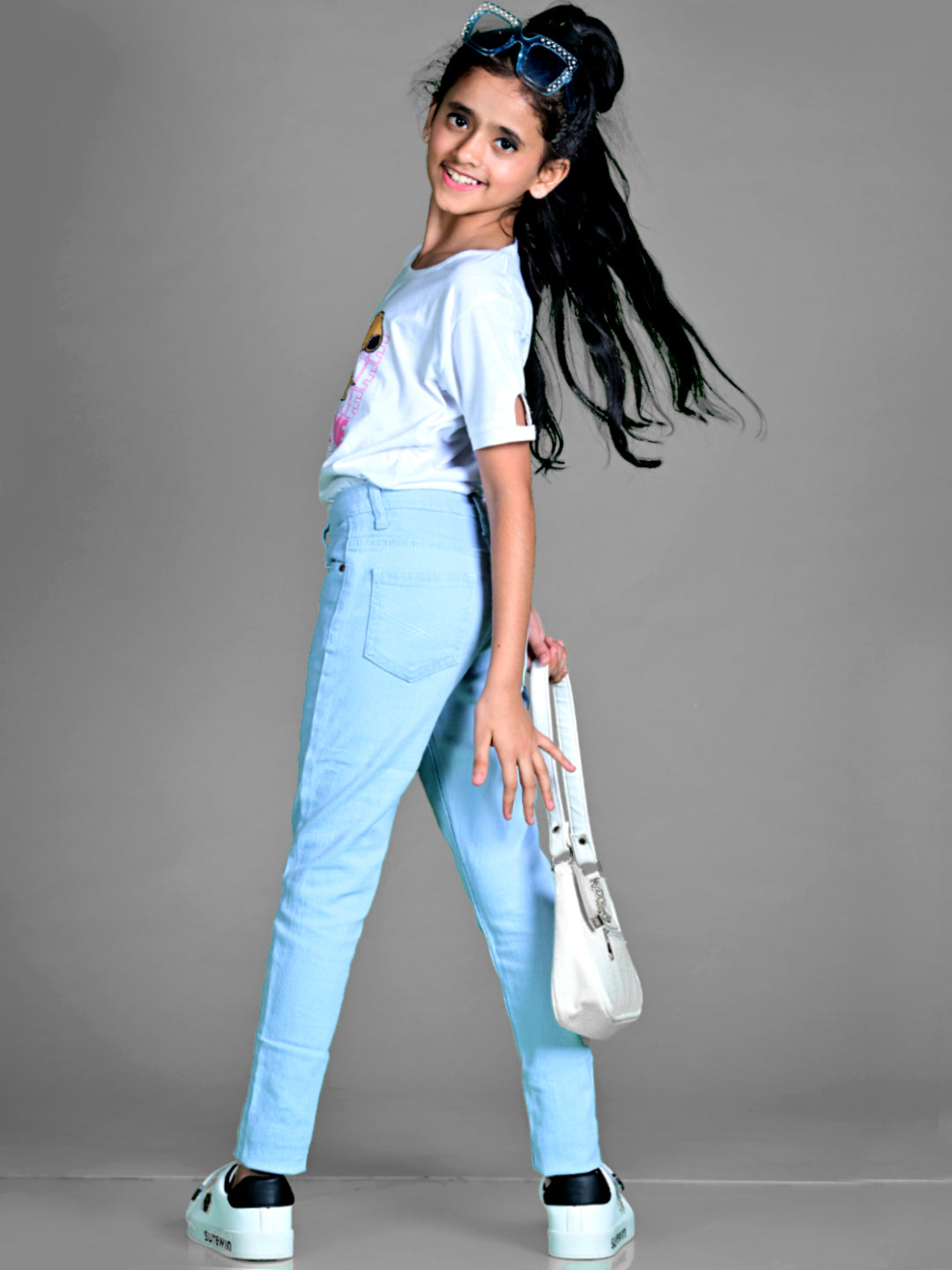 Knit N Knot Girls' Slim Fit Low Waist Stretchable Light Blue Jeans