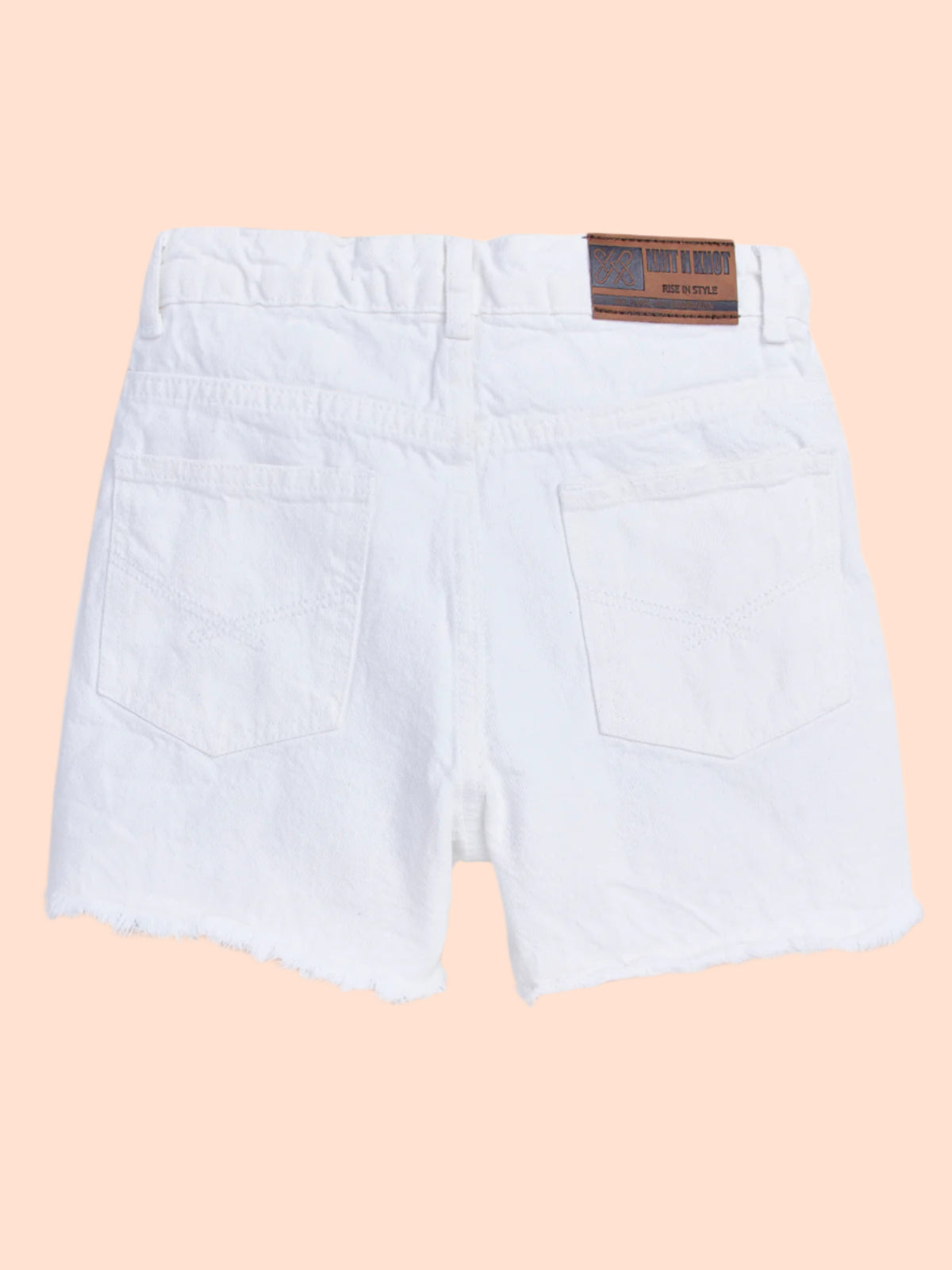 Knit N Knot White Distressed Open Fringe Shorts for Girls