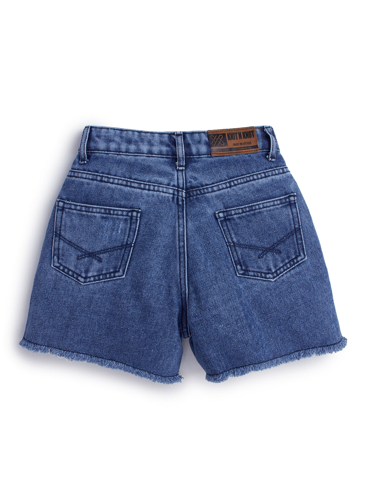 Knit N Knot Girls Blue Cloud Washed Tearing Open Fringe Shorts