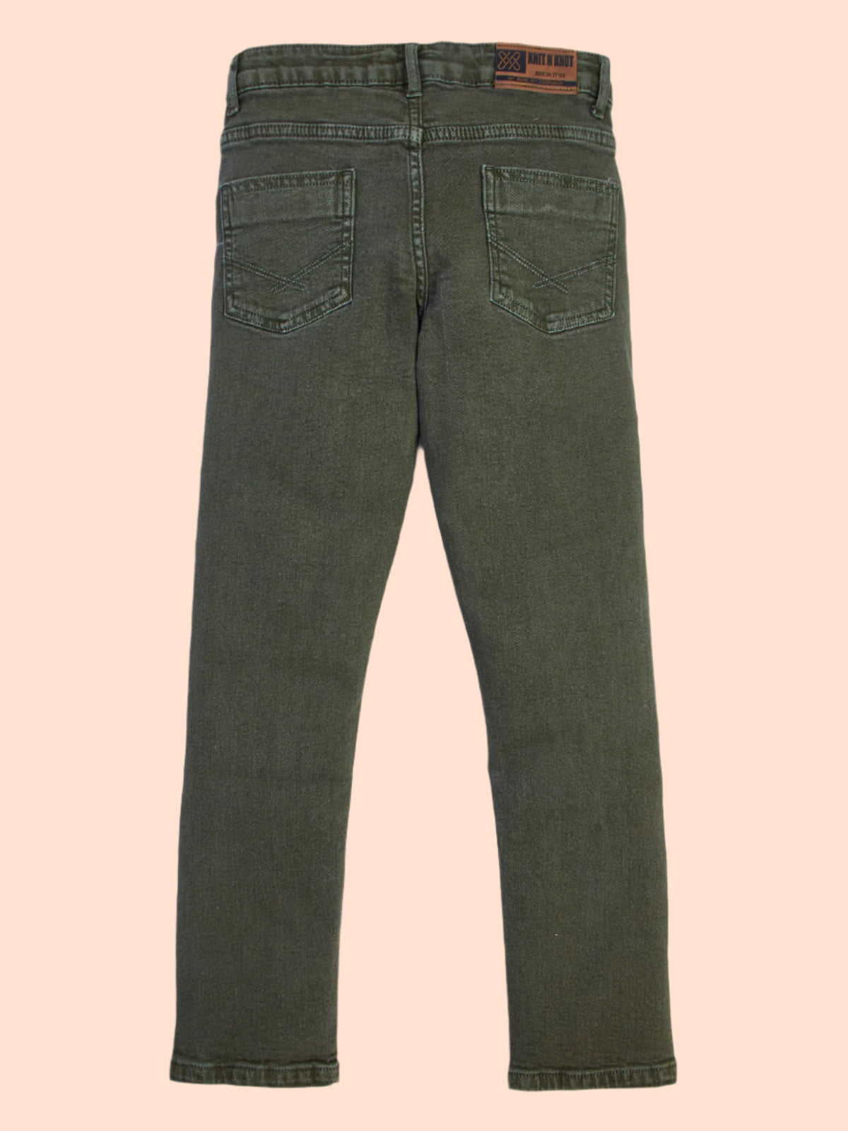 Knit N Knot Boys' Slim Fit Stretchable Olive Jeans