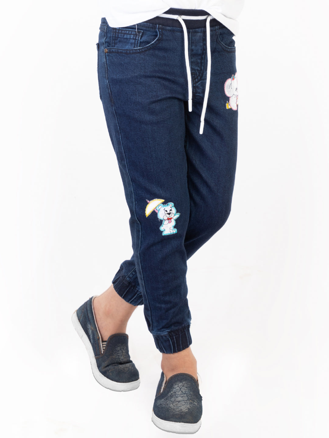 Knit N Knot Boys' Stretchable Navy Jogger with Embroidery Design
