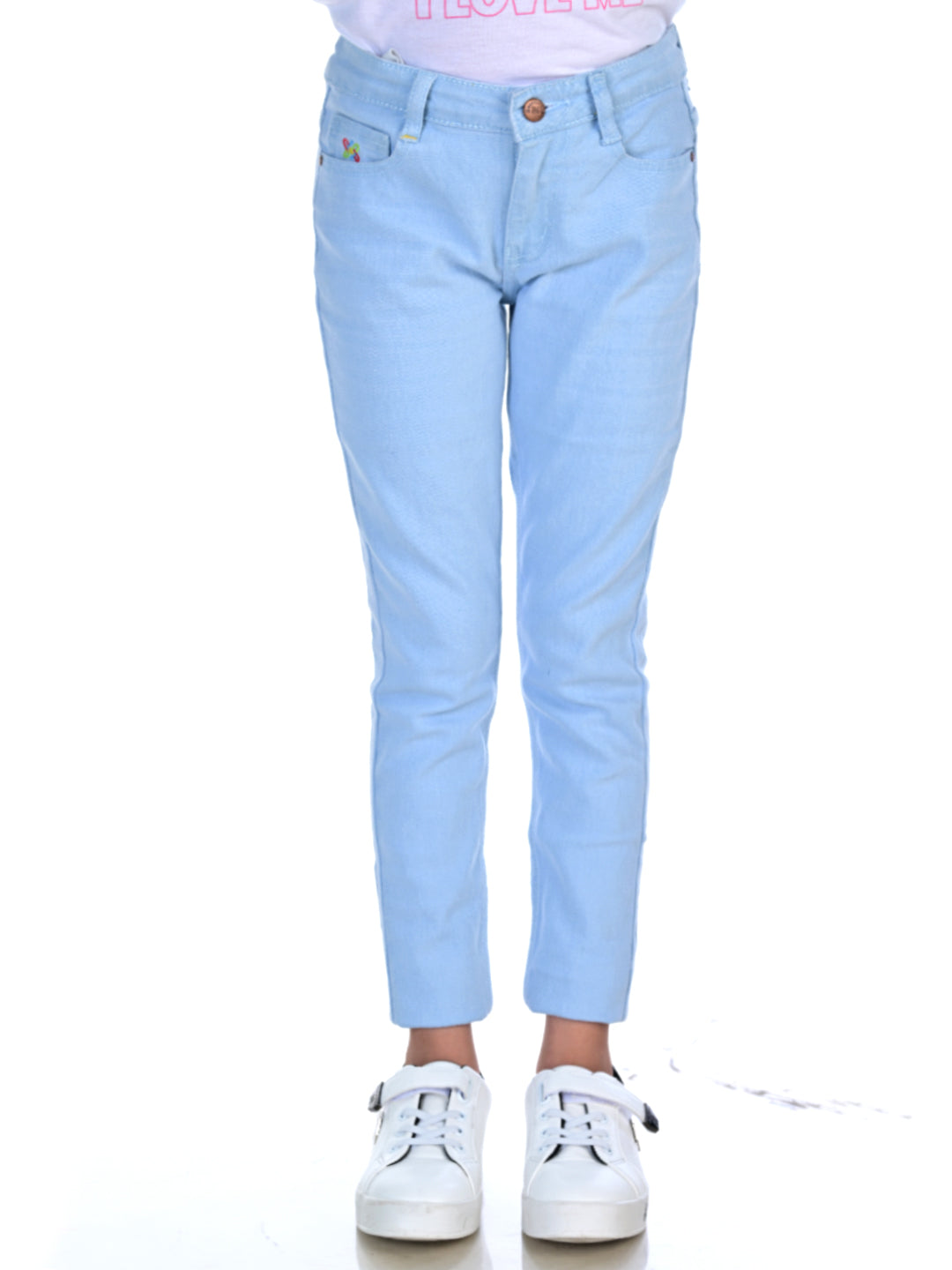 Knit N Knot Girls' Slim Fit Low Waist Stretchable Light Blue Jeans
