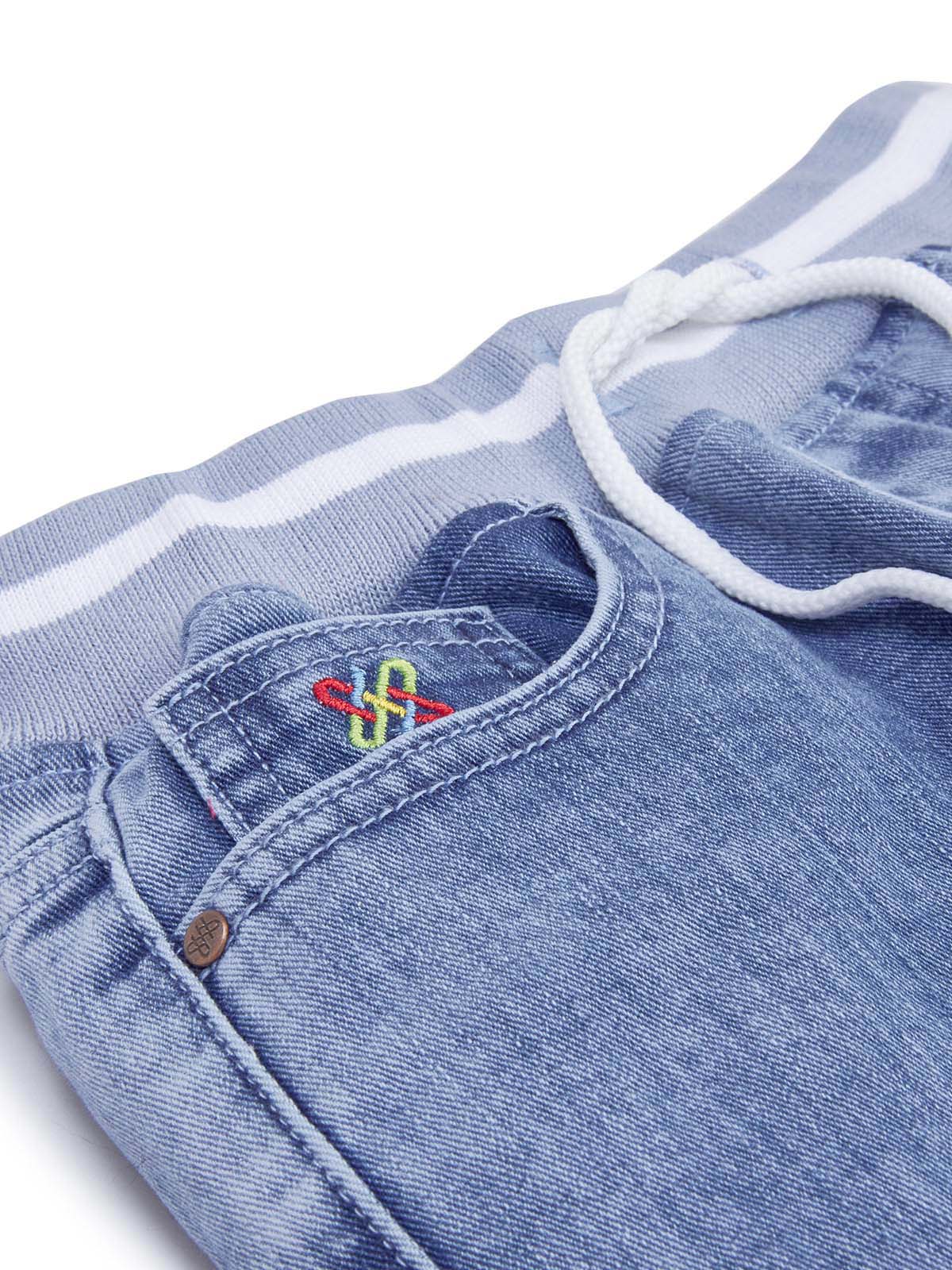 Knit N Knot Boys' Kids' Blue Denim Paneled Cut and sew Cotton Stretchable Jogger Pant Elastic Waist Drawstring Soft Cuffs Stylish Jeans | Comfortable Denim Track Pant