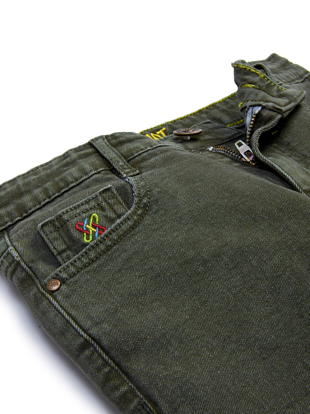 Knit N Knot Boys' Slim Fit Stretchable Olive Jeans