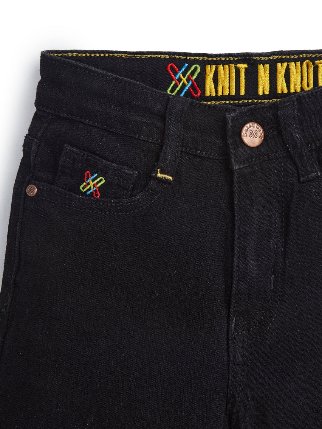 Knit N Knot Girls' Kids Premium Black Wide Leg Flared Fit Relaxed Loose high Rise Torn Ruptured Jeans | Regular Casual Festival Occassional wear | Non Stretch | Frayed Bottom | Adjustable Waist