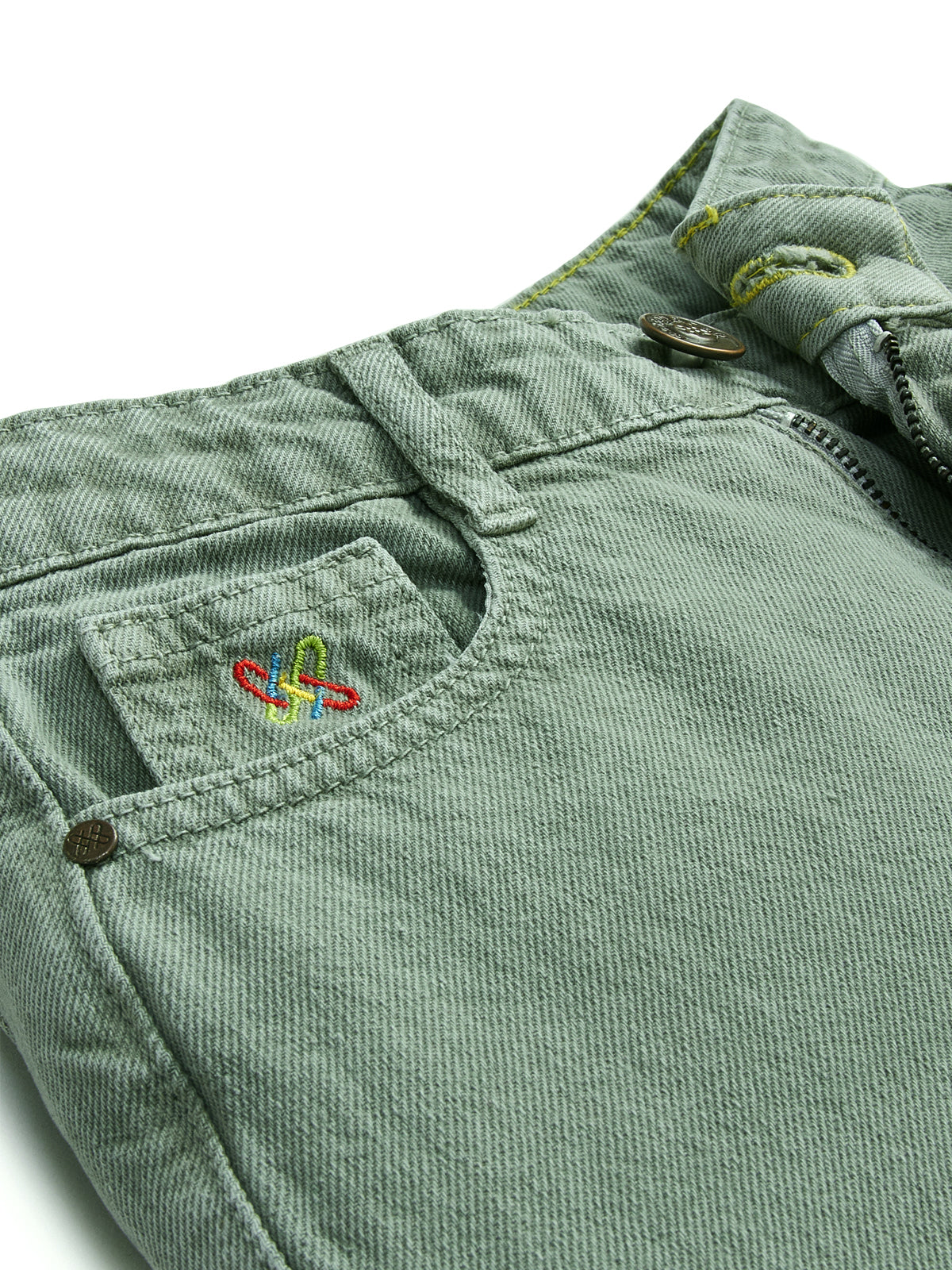 Knit N Knot Girl's Kids Olive Grey Green Wide Leg Flared Fit Relaxed Loose Colour High Waist Frayed Bottom Jeans | Regular Casual Festival Occassional Wear | Non Stretch | Adjustable Waist