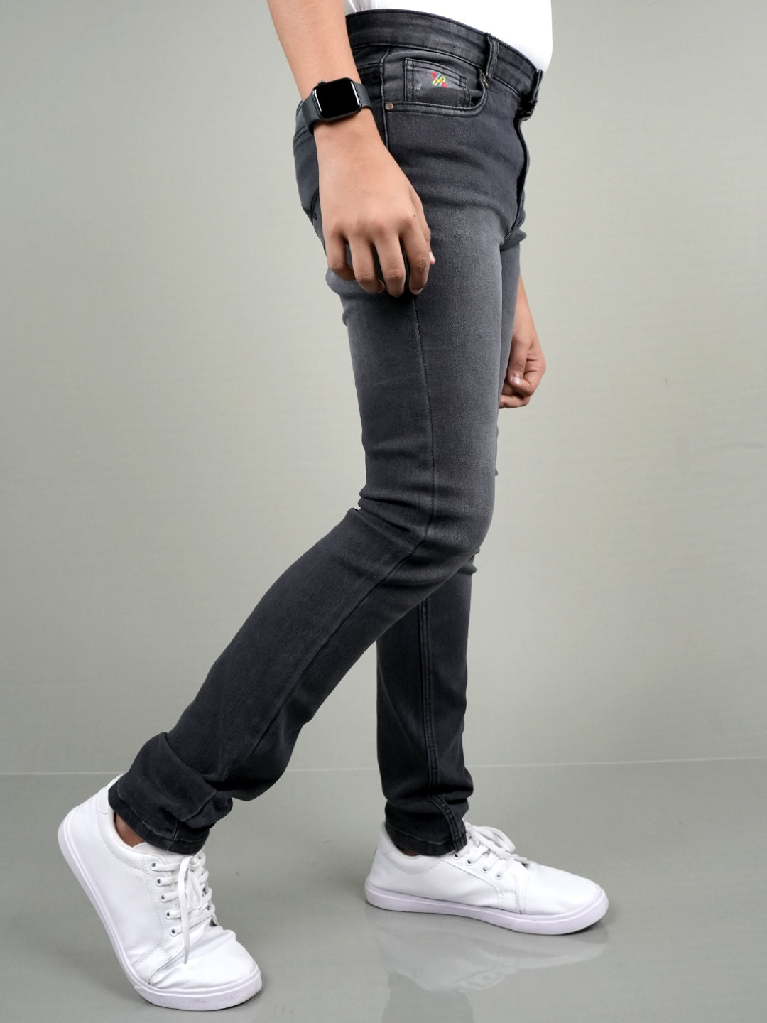 Knit N Knot Boys' Slim Fit Stretchable Black Faded Jeans