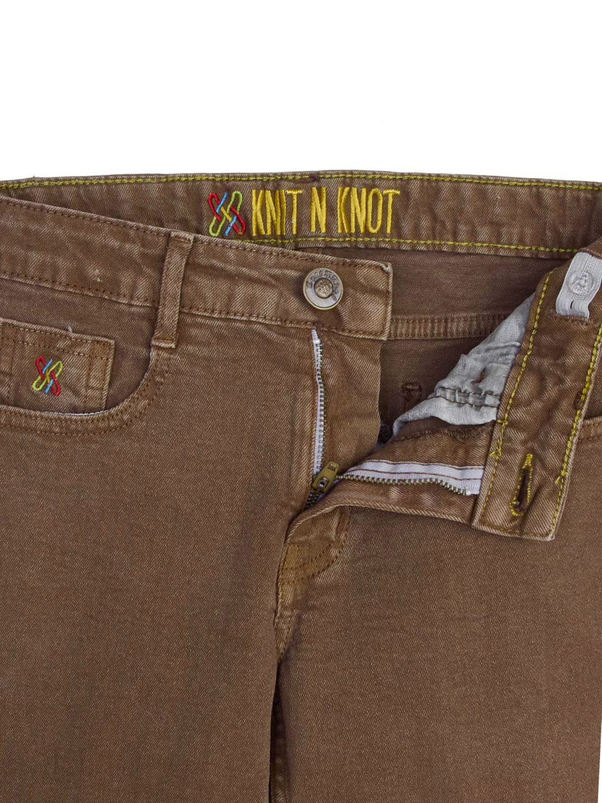 Knit N Knot Boys' Slim Fit Stretchable Brown Jeans