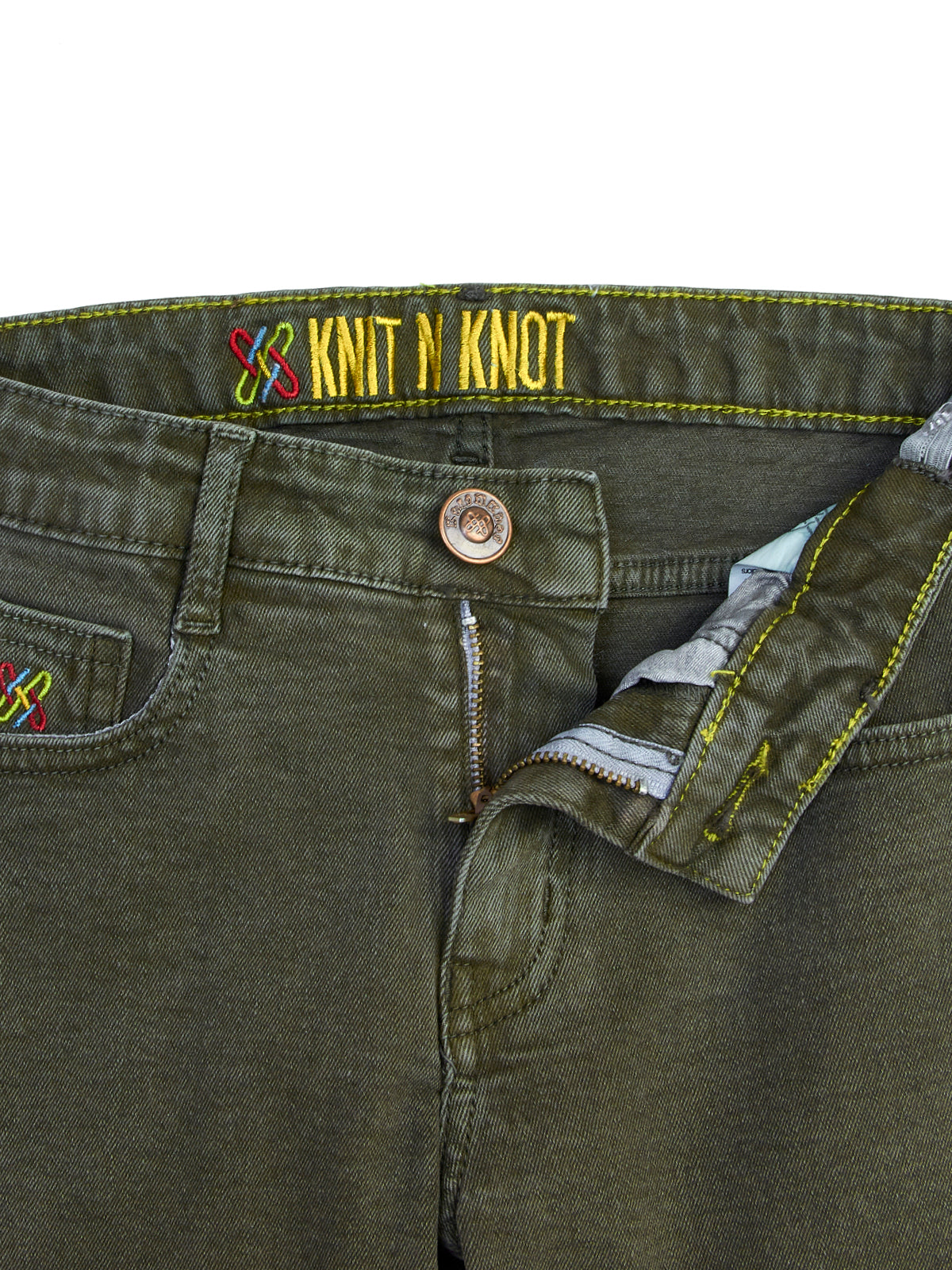 Knit N Knot Boys' Slim Fit Stretchable Olive Jeans
