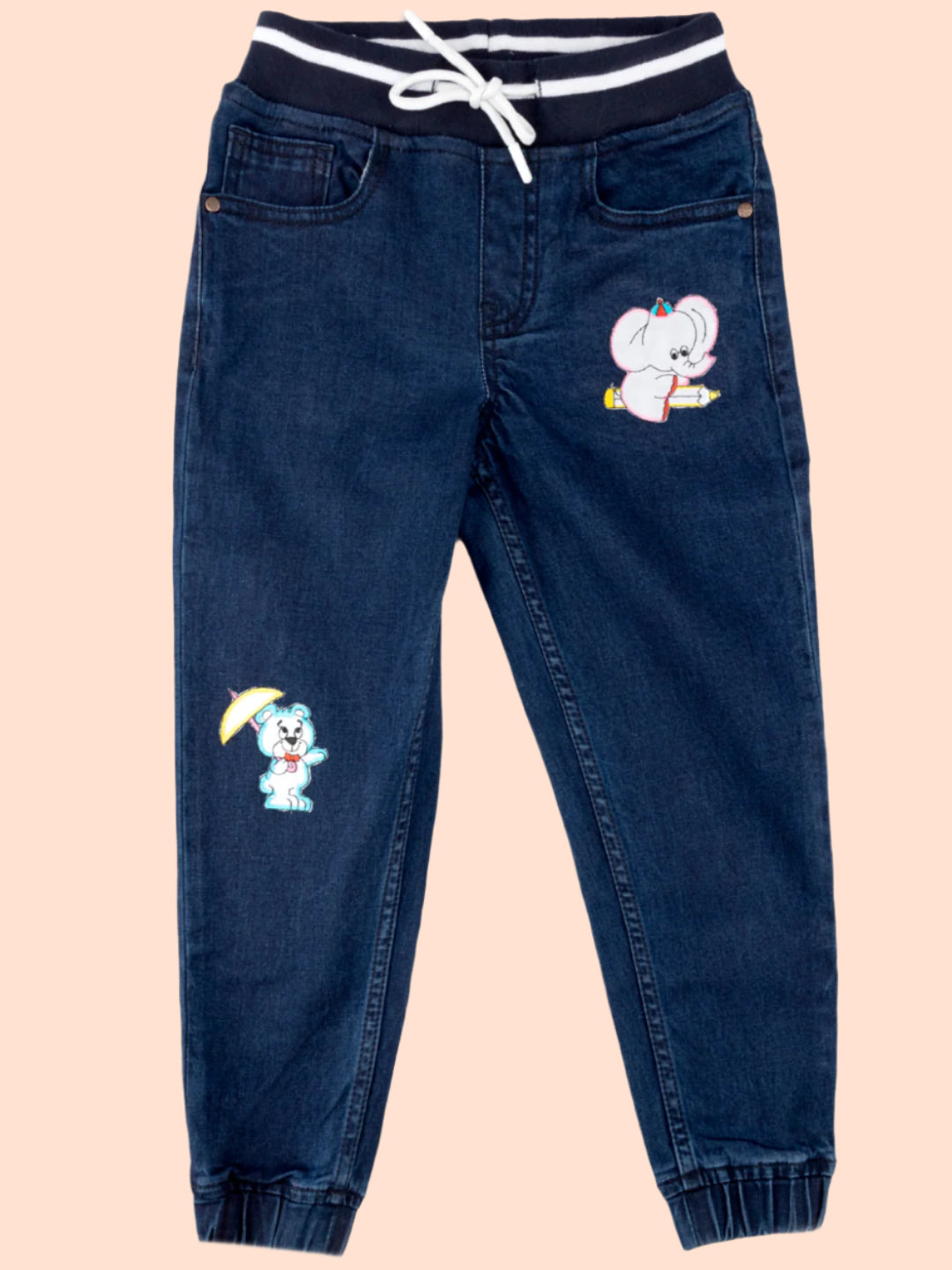 Knit N Knot Boys' Stretchable Navy Jogger with Embroidery Design