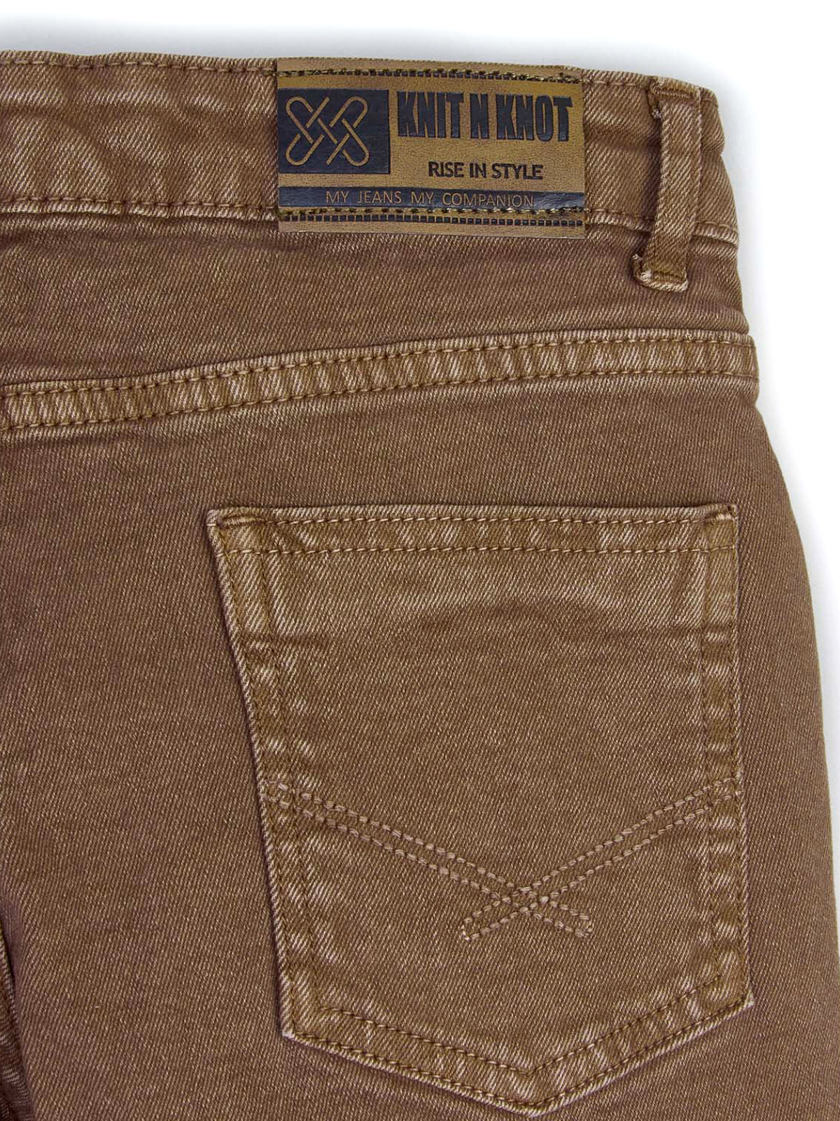 Knit N Knot Boys' Slim Fit Stretchable Brown Jeans