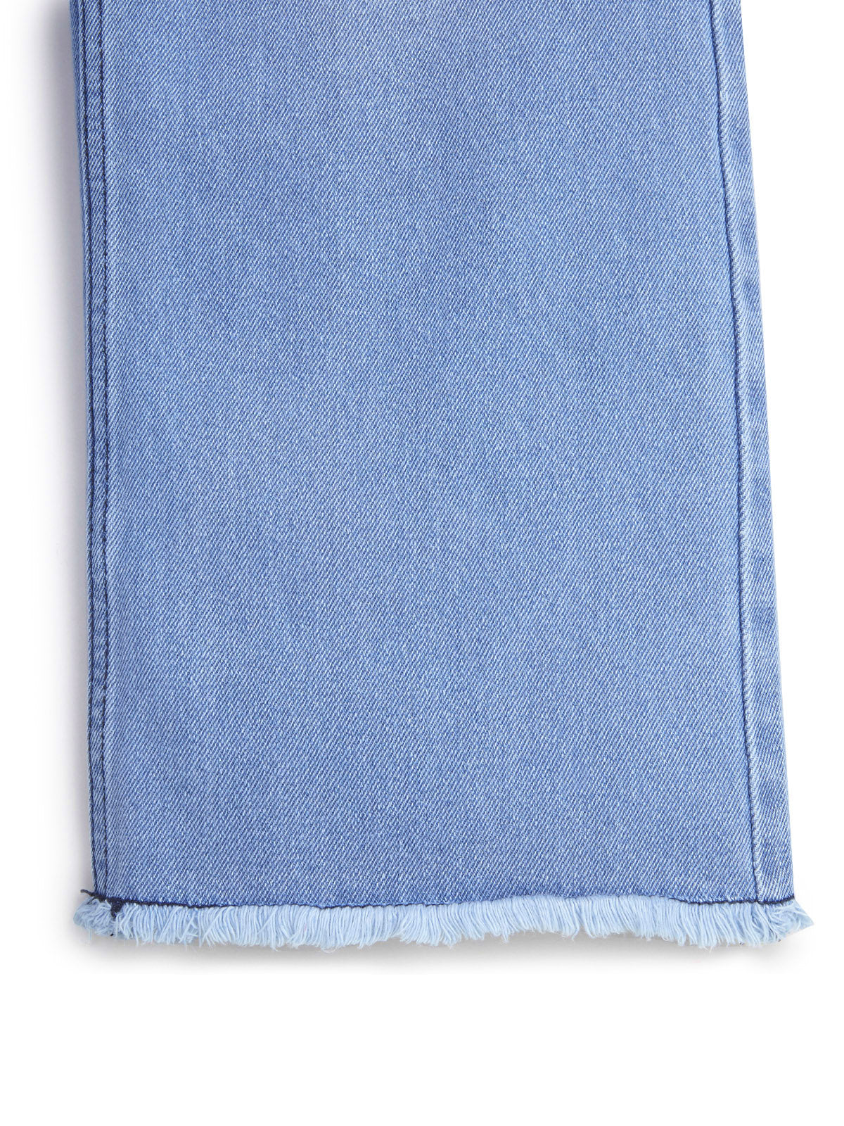 Knit N Knot Girl's Kids Premium Blue Faded Wide Leg Flared Fit Relaxed Loose Clean Solid High Waist Frayed Bottom Jeans | Regular Casual Festival Occassional Wear | Non Stretch | Adjustable Waist