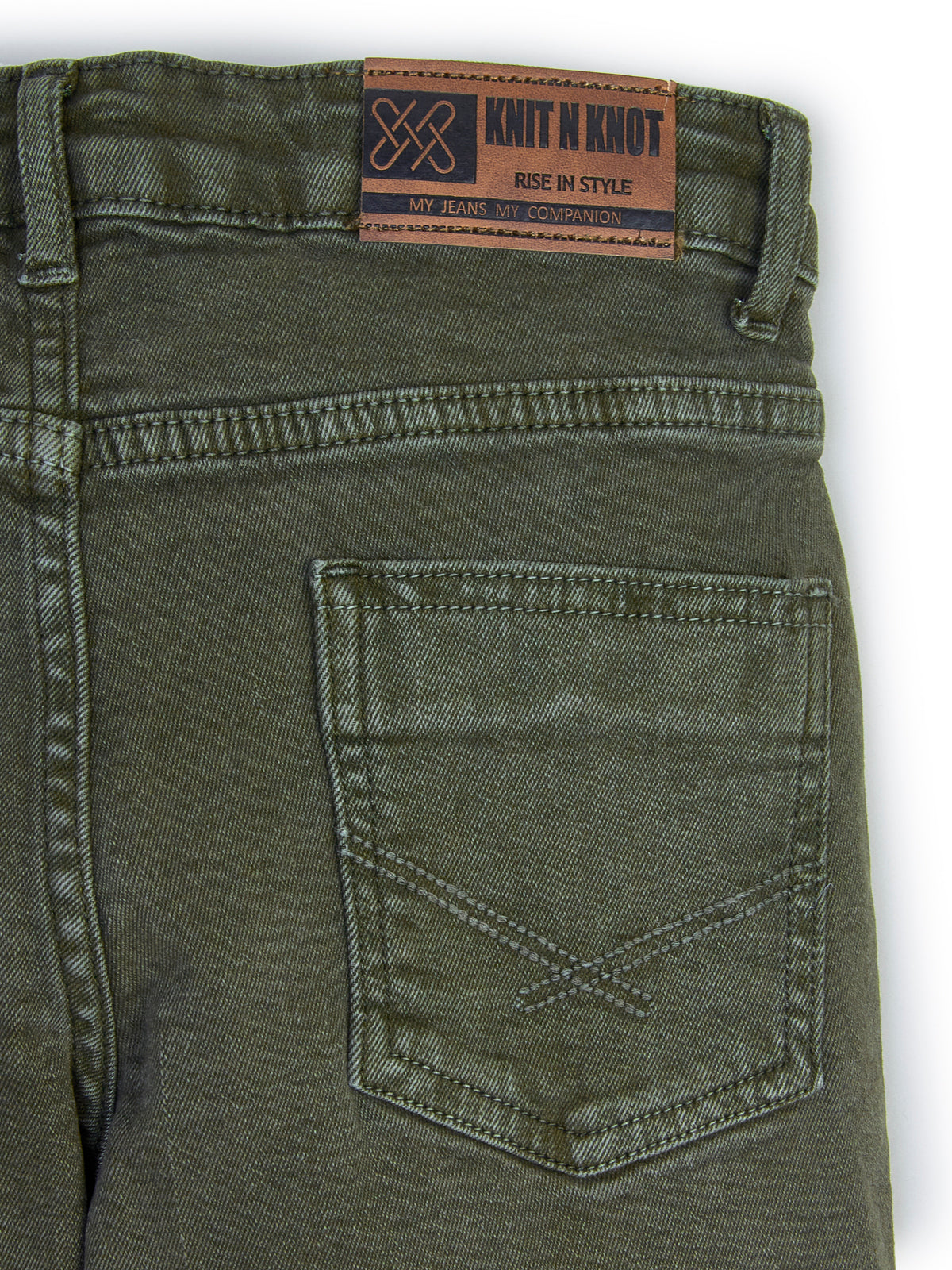 Knit N Knot Boys' Slim Fit Stretchable Olive Jeans