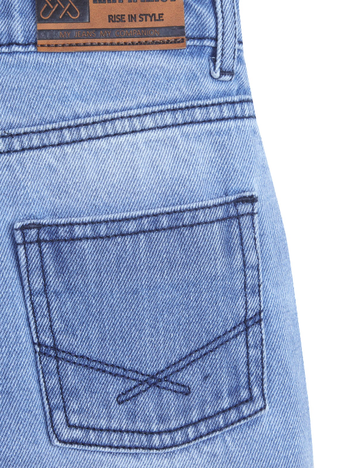 Knit N Knot Girl's Kids Premium Blue Faded Wide Leg Flared Fit Relaxed Loose Clean Solid High Waist Frayed Bottom Jeans | Regular Casual Festival Occassional Wear | Non Stretch | Adjustable Waist