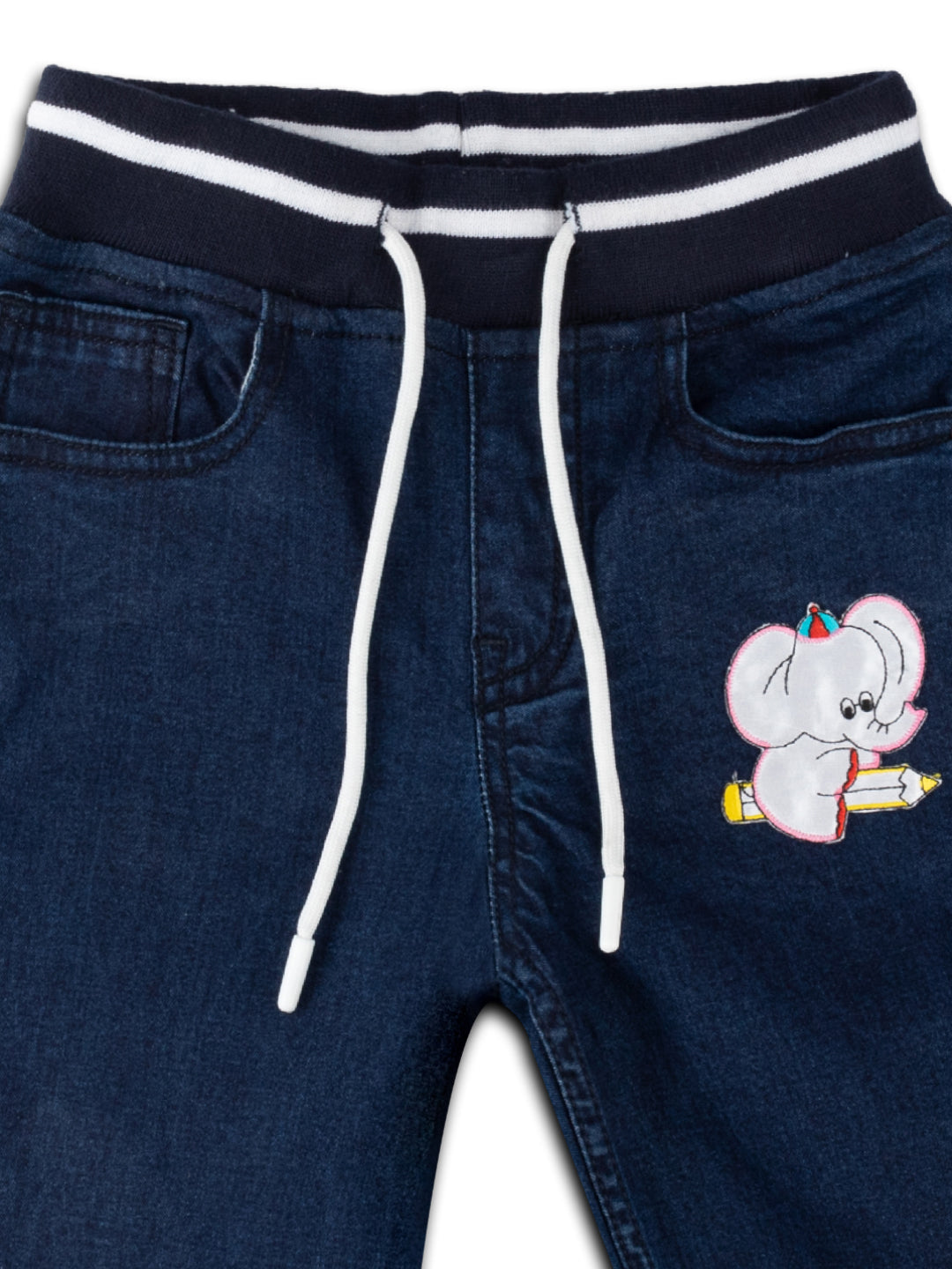 Knit N Knot Boys' Stretchable Navy Jogger with Embroidery Design