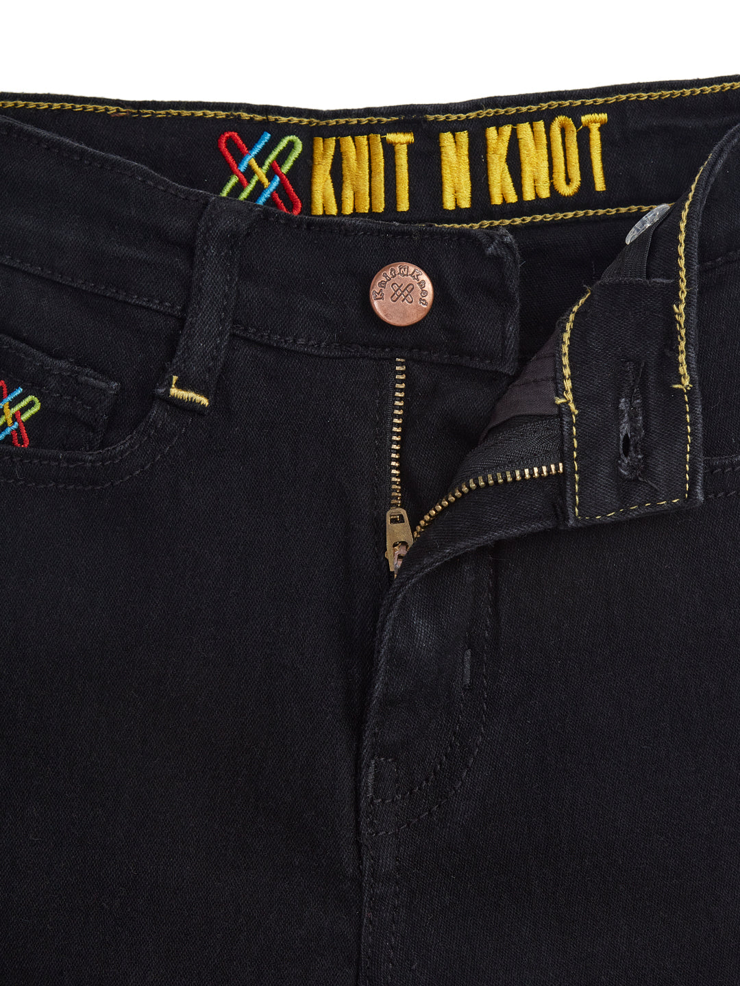 Knit N Knot Girls' Kids Premium Black Wide Leg Flared Fit Relaxed Loose high Rise Torn Ruptured Jeans | Regular Casual Festival Occassional wear | Non Stretch | Frayed Bottom | Adjustable Waist