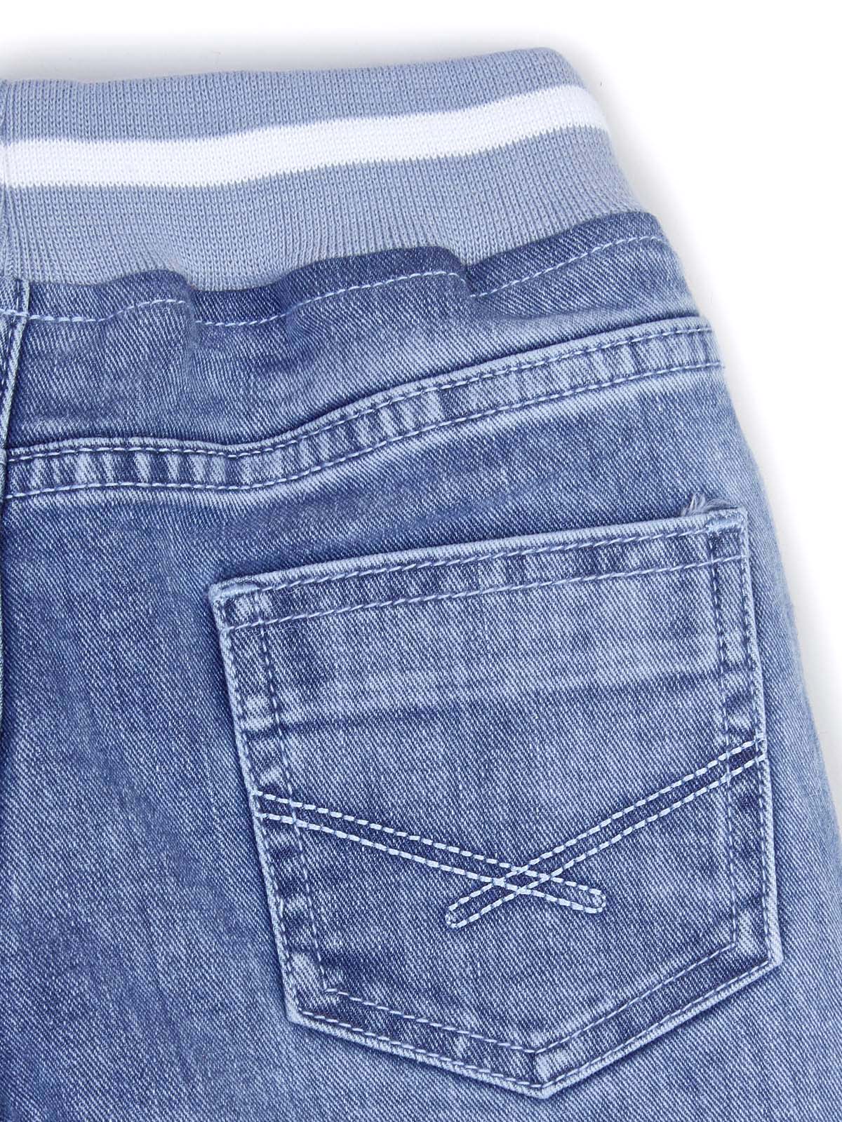 Knit N Knot Boys' Kids' Blue Denim Paneled Cut and sew Cotton Stretchable Jogger Pant Elastic Waist Drawstring Soft Cuffs Stylish Jeans | Comfortable Denim Track Pant