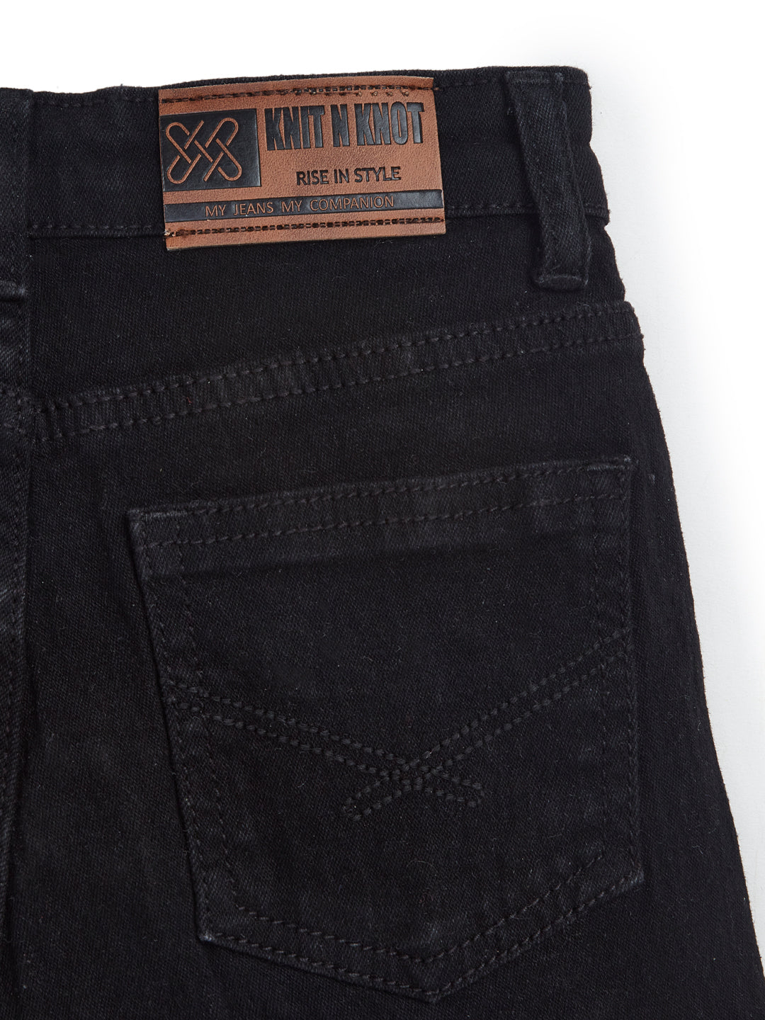 Knit N Knot Girls' Kids Premium Black Wide Leg Flared Fit Relaxed Loose high Rise Torn Ruptured Jeans | Regular Casual Festival Occassional wear | Non Stretch | Frayed Bottom | Adjustable Waist