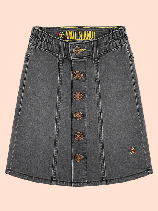 Knit N Knot Girls' Black Faded Denim Front Open Button-Down A-Line Skirt