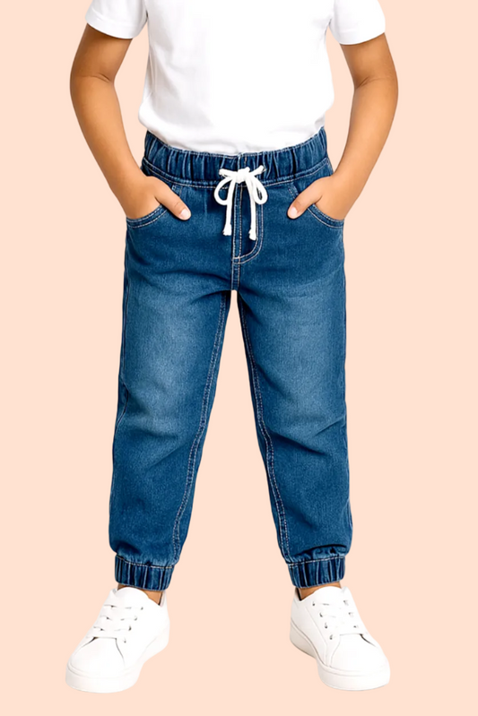 Knit N Knot Boys' Stretchable Blue Faded Jogger