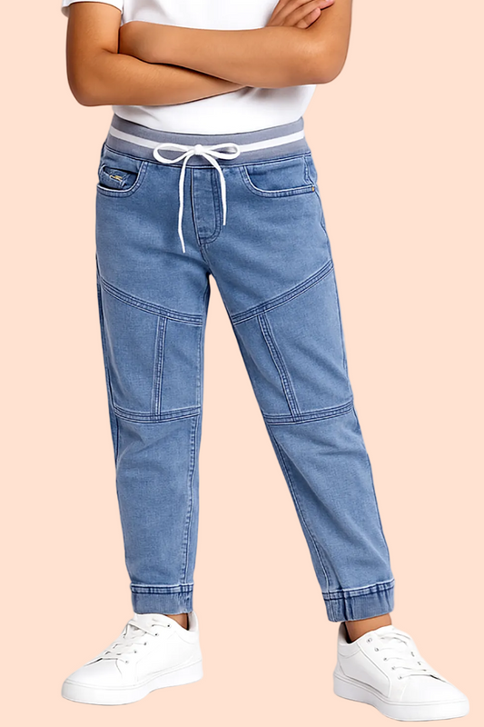 Knit N Knot Boys' Light Blue Cloud Relaxed Fit Stretchable Jogger with Rib