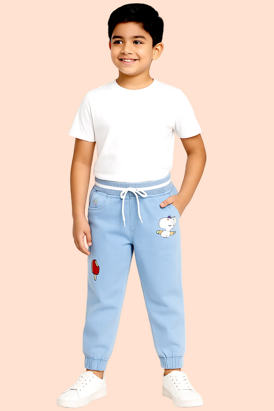 Knit N Knot Boys' Light Blue Jogger with Design