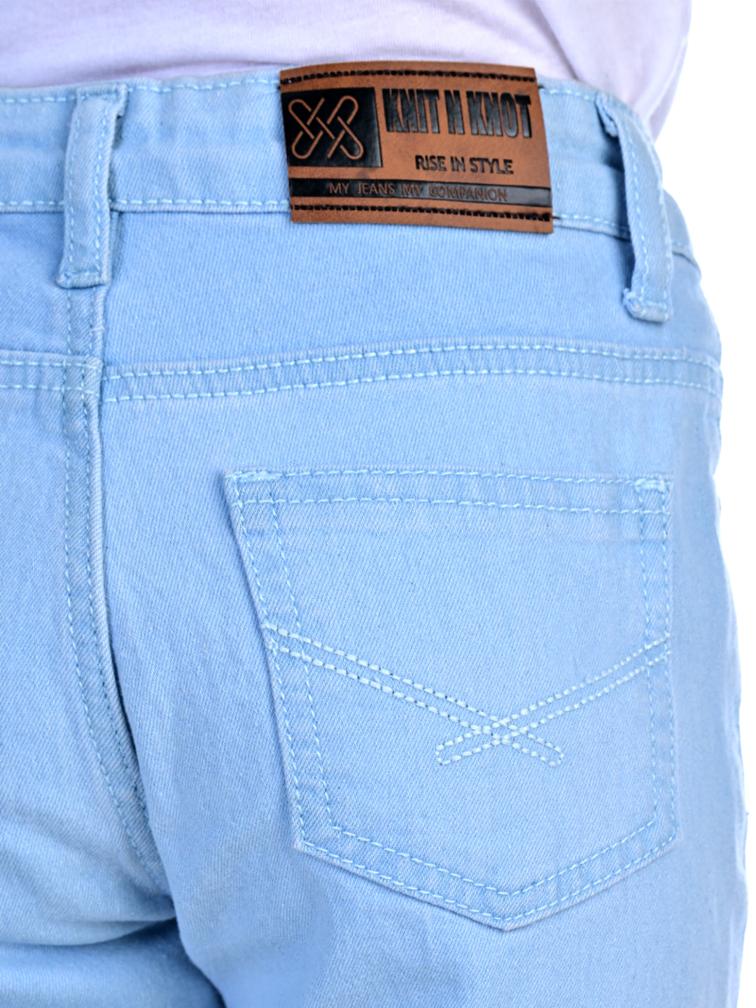 Knit N Knot Girls' Slim Fit Low Waist Stretchable Light Blue Jeans