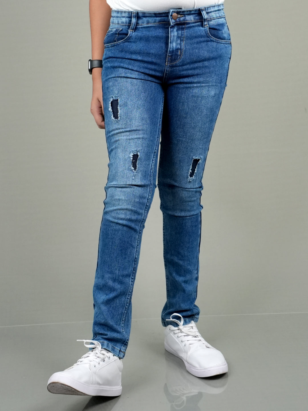 Cool Dude Vibe Blue Ripped- Slim Fit Jeans