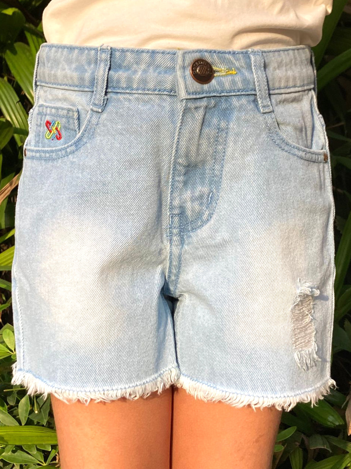Knit N Knot Girls' Cotton Denim Shorts – Mid-Rise, Thigh-Length, Breathable, and Comfortable | Ruptured, Distressed, Faded | Stylish Casual Wear with Adjustable Waist and 5 Pockets