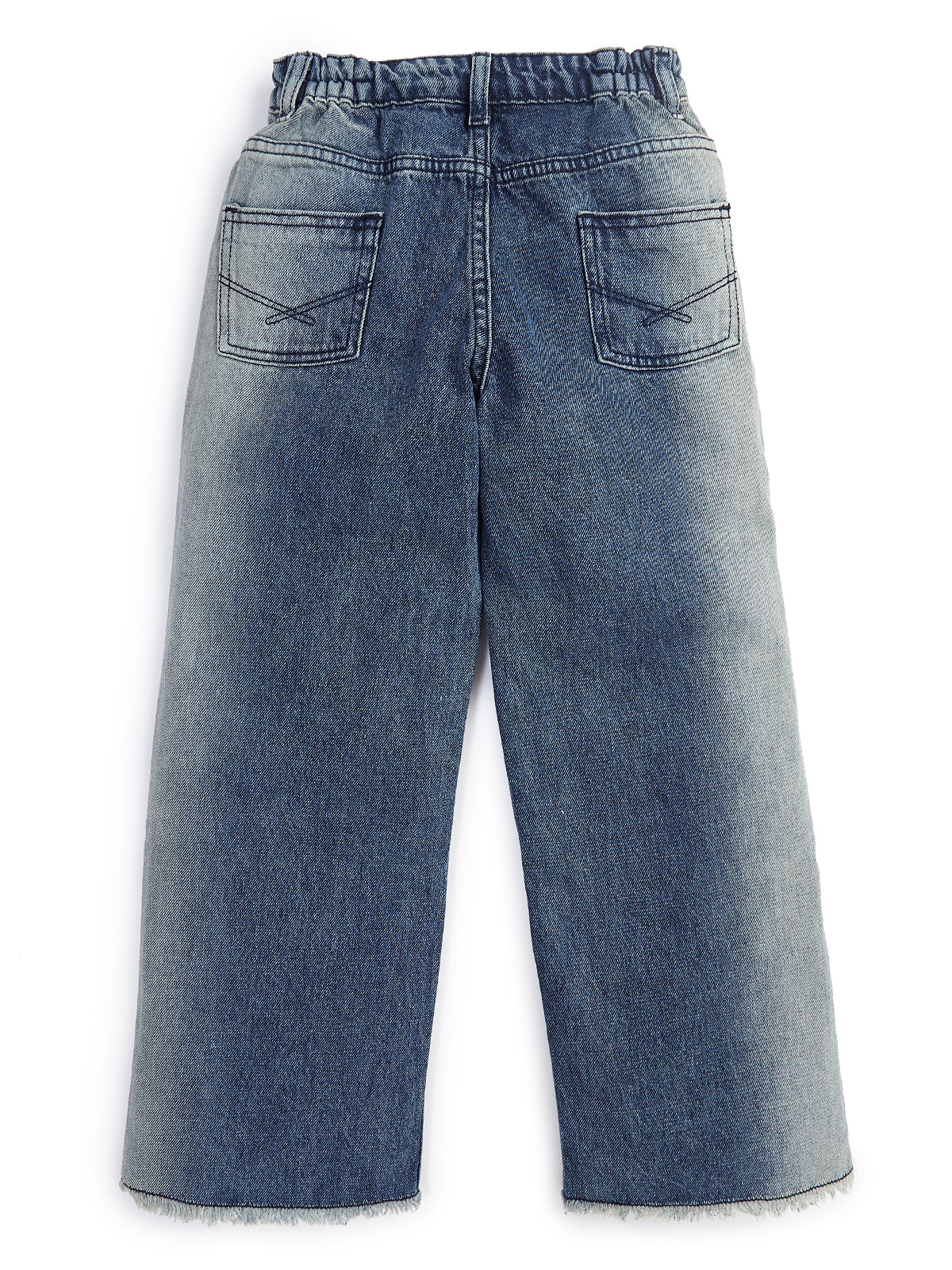 Knit N Knot Girls' Blue Faded Denim Co-ord Set | Waistcoat Style Top with High Waist Wide Flaring Fit Jeans | Cotton Denim Co-Ord Set for Girls