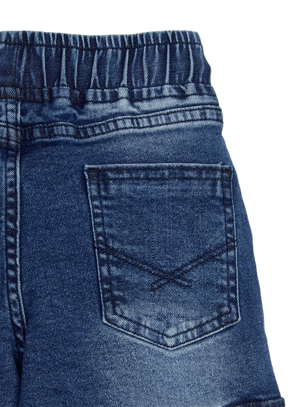 Knit N Knot Blue Boys' Cargo Jogger Pants - Stretchable Relaxed Fit, Elastic Waist Drawstring, Stylish Denim Durable Comfortable Washed, 7 Pockets, Soft Cotton, Kids’ Casual Wear
