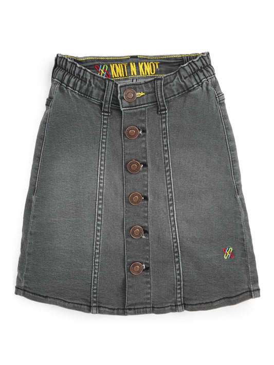 Knit N Knot Girls' Black Faded Denim Front Open Button-Down A-Line Skirt