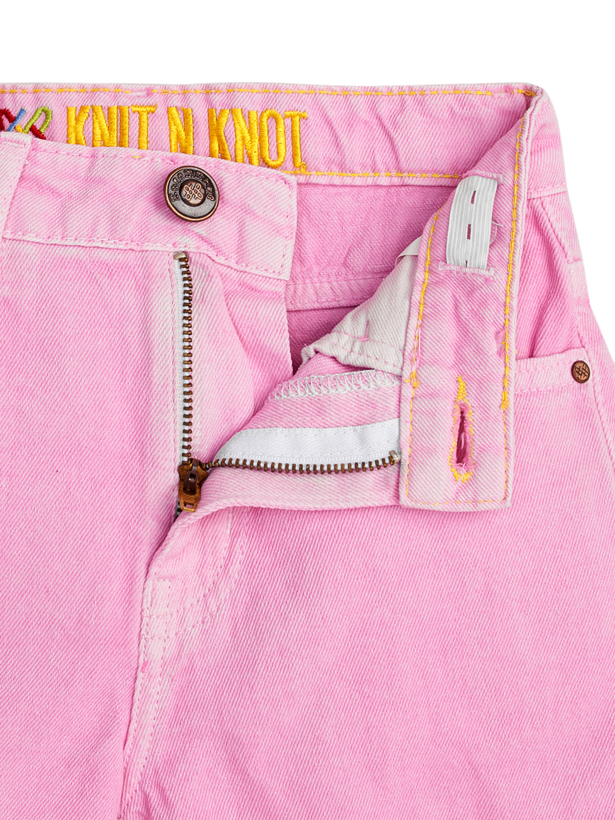 Knit N Knot Girls' Light Pink High Waist Denim Shorts with Frayed Bottom