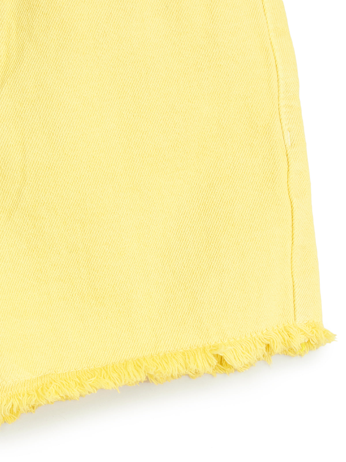Knit N Knot Girls' Light Yellow High Waist Denim Shorts with Frayed Bottom