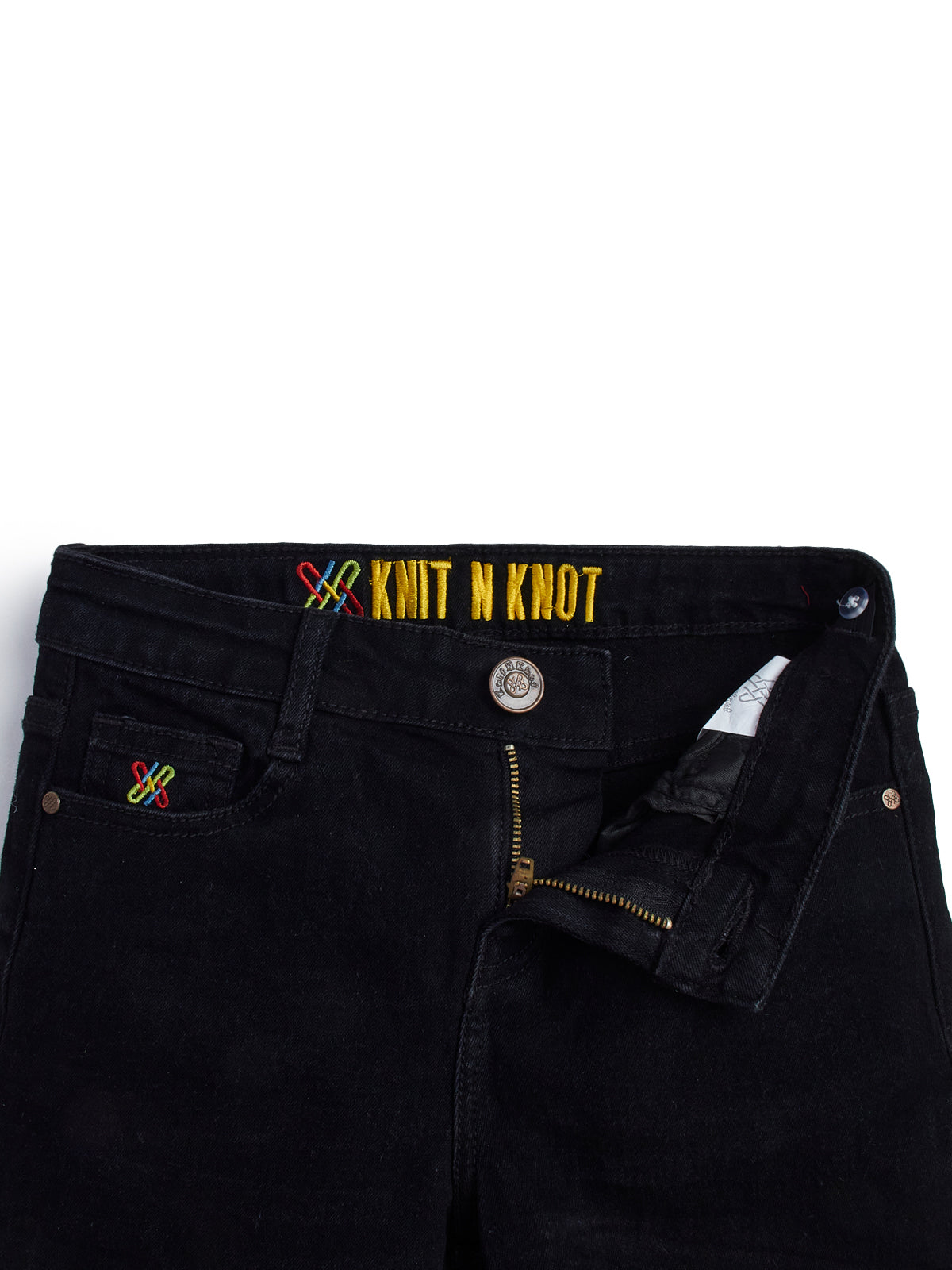 Knit N Knot Girls' Jet Black High Waist Frayed Bottom Denim Shorts