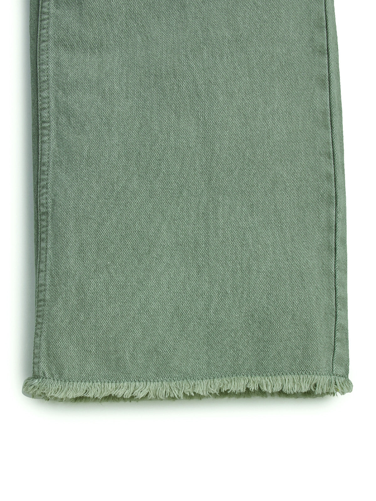 Knit N Knot Girl's Kids Olive Grey Green Wide Leg Flared Fit Relaxed Loose Colour High Waist Frayed Bottom Jeans | Regular Casual Festival Occassional Wear | Non Stretch | Adjustable Waist