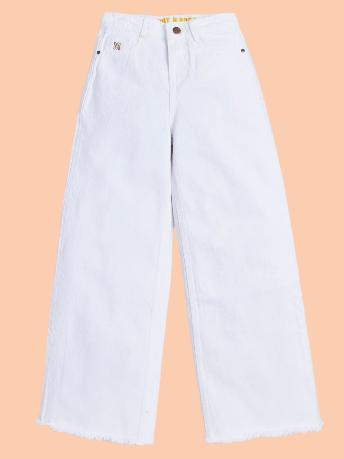 Knit N Knot Girls’ Wide Flared Fit White Jeans