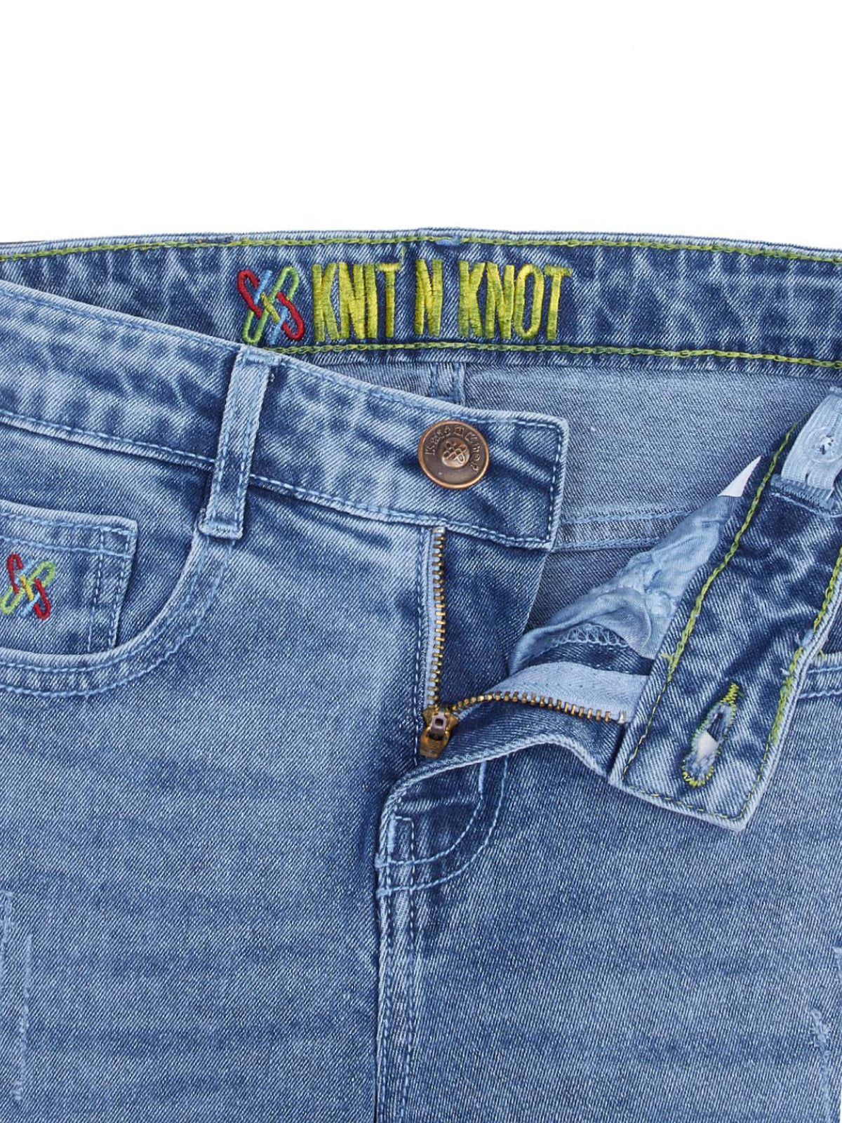 Knit N Knot Boys' Slim Fit Stretchable Blue Cloud Mist Look Jeans